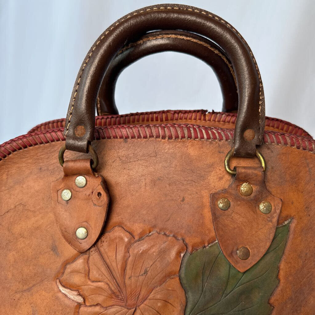40s 50s Tooled Leather Bowling Bag