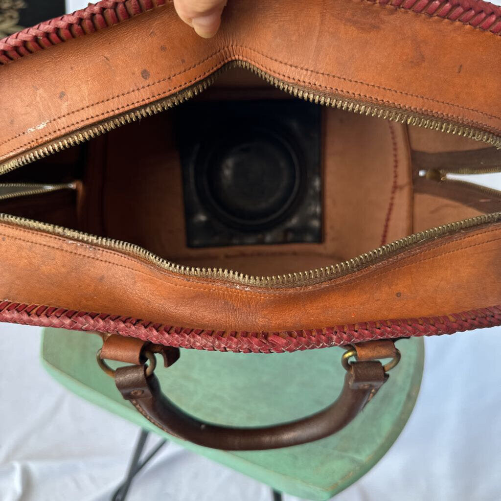 40s 50s Tooled Leather Bowling Bag