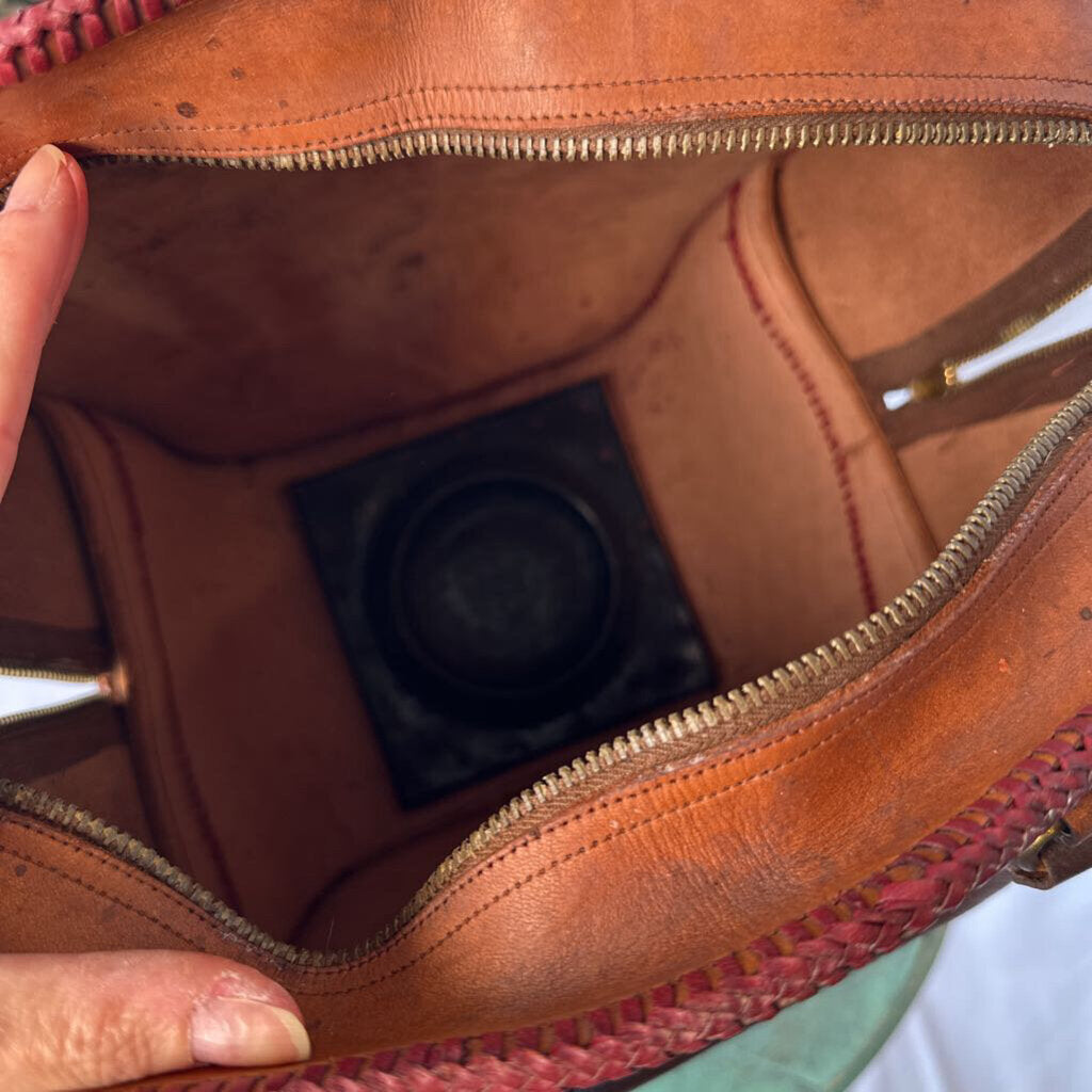 40s 50s Tooled Leather Bowling Bag