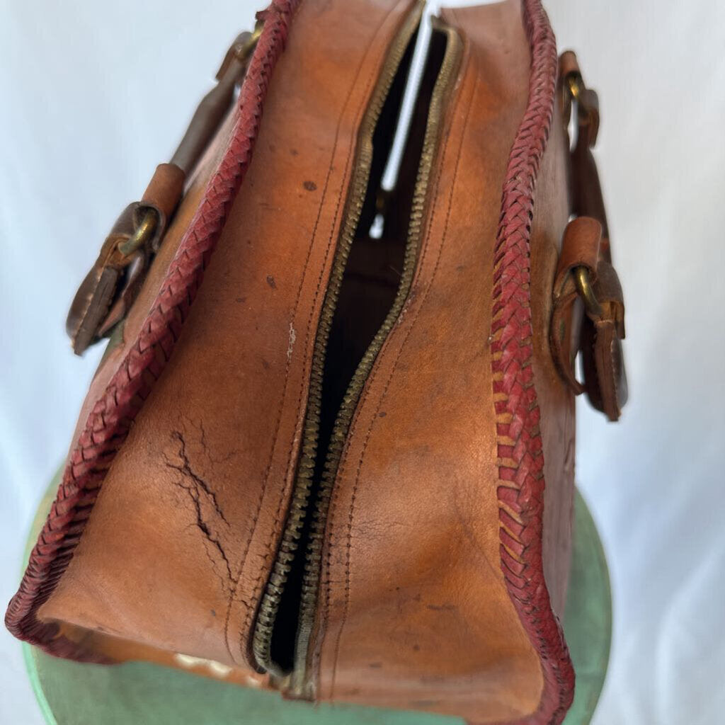 40s 50s Tooled Leather Bowling Bag