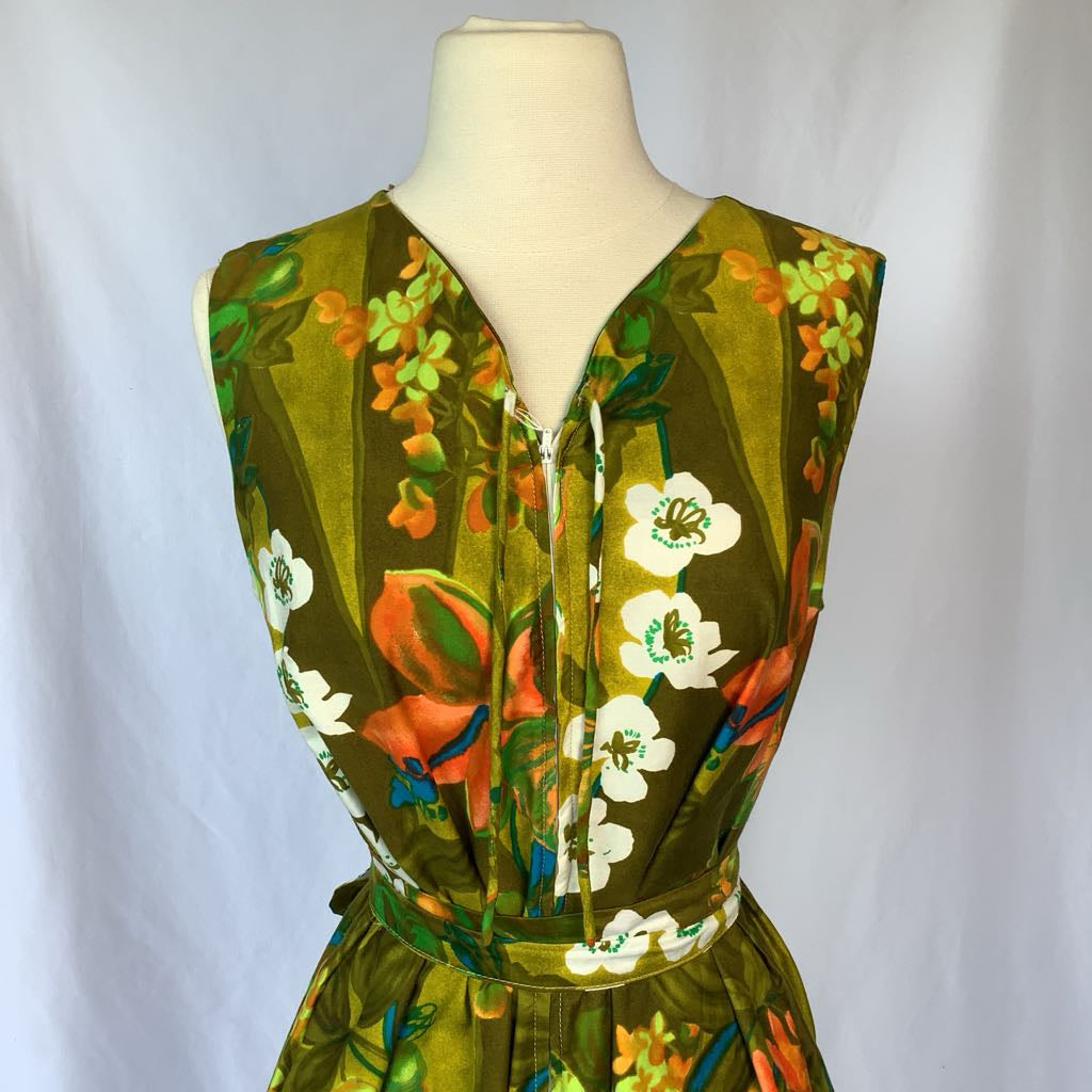 1960s Topical Cotton Front Zip Shift