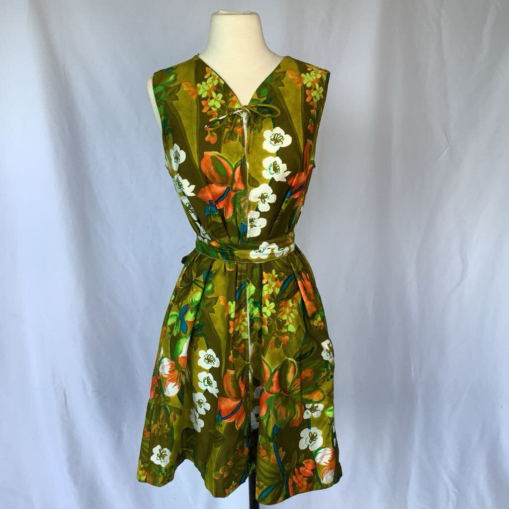 1960s Topical Cotton Front Zip Shift