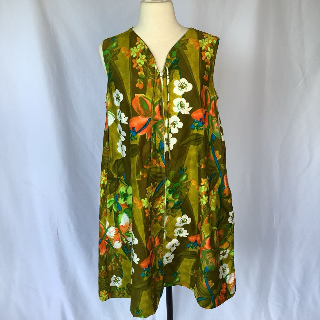 1960s Topical Cotton Front Zip Shift