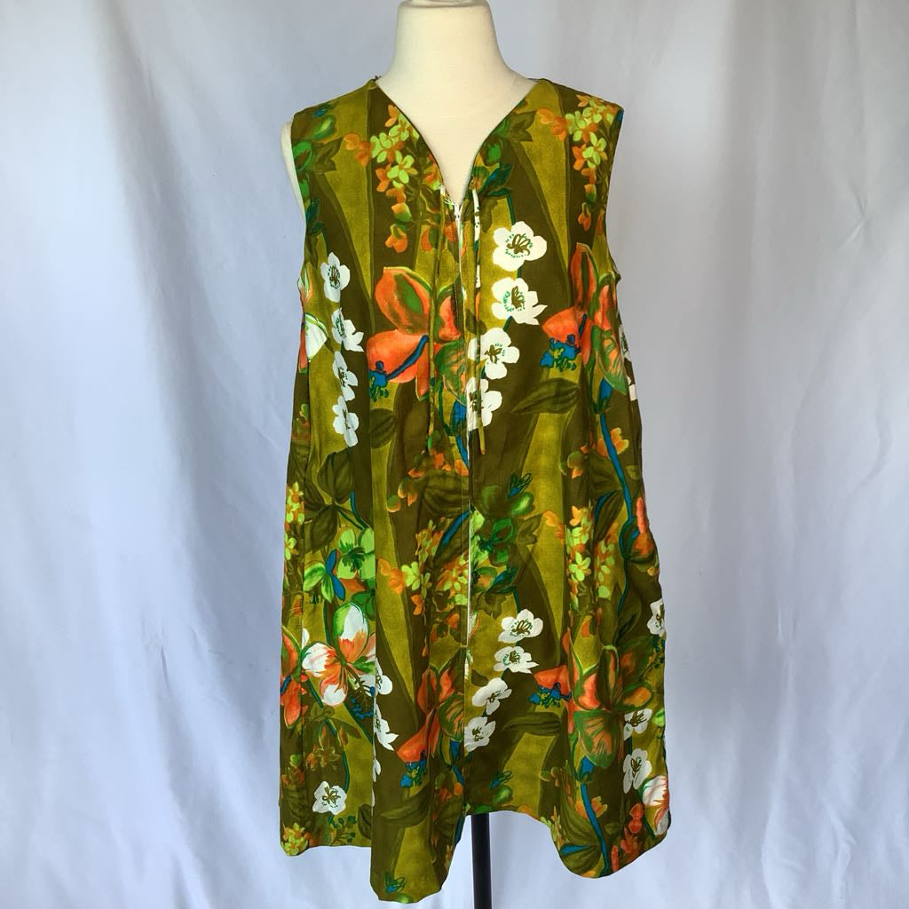 1960s Topical Cotton Front Zip Shift