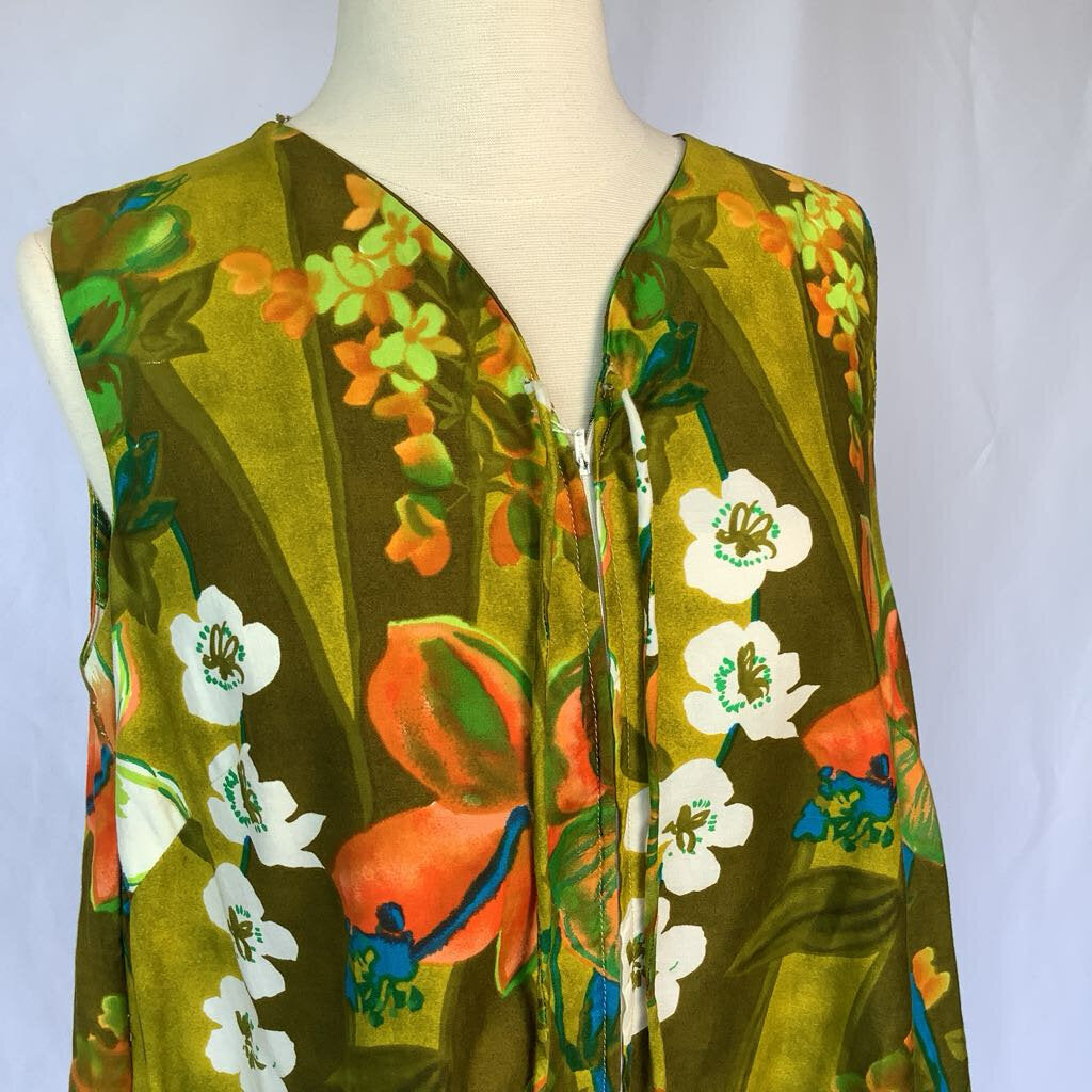 1960s Topical Cotton Front Zip Shift