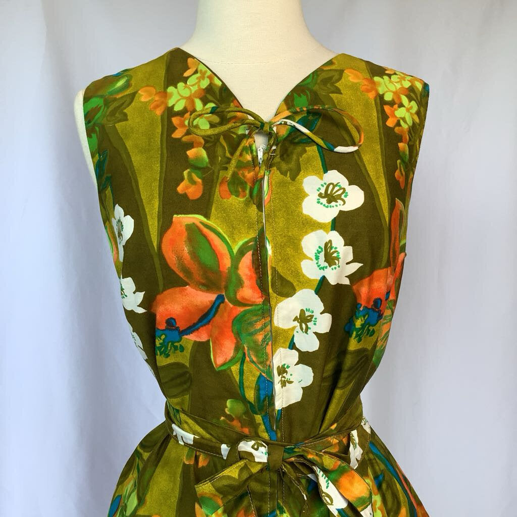 1960s Topical Cotton Front Zip Shift