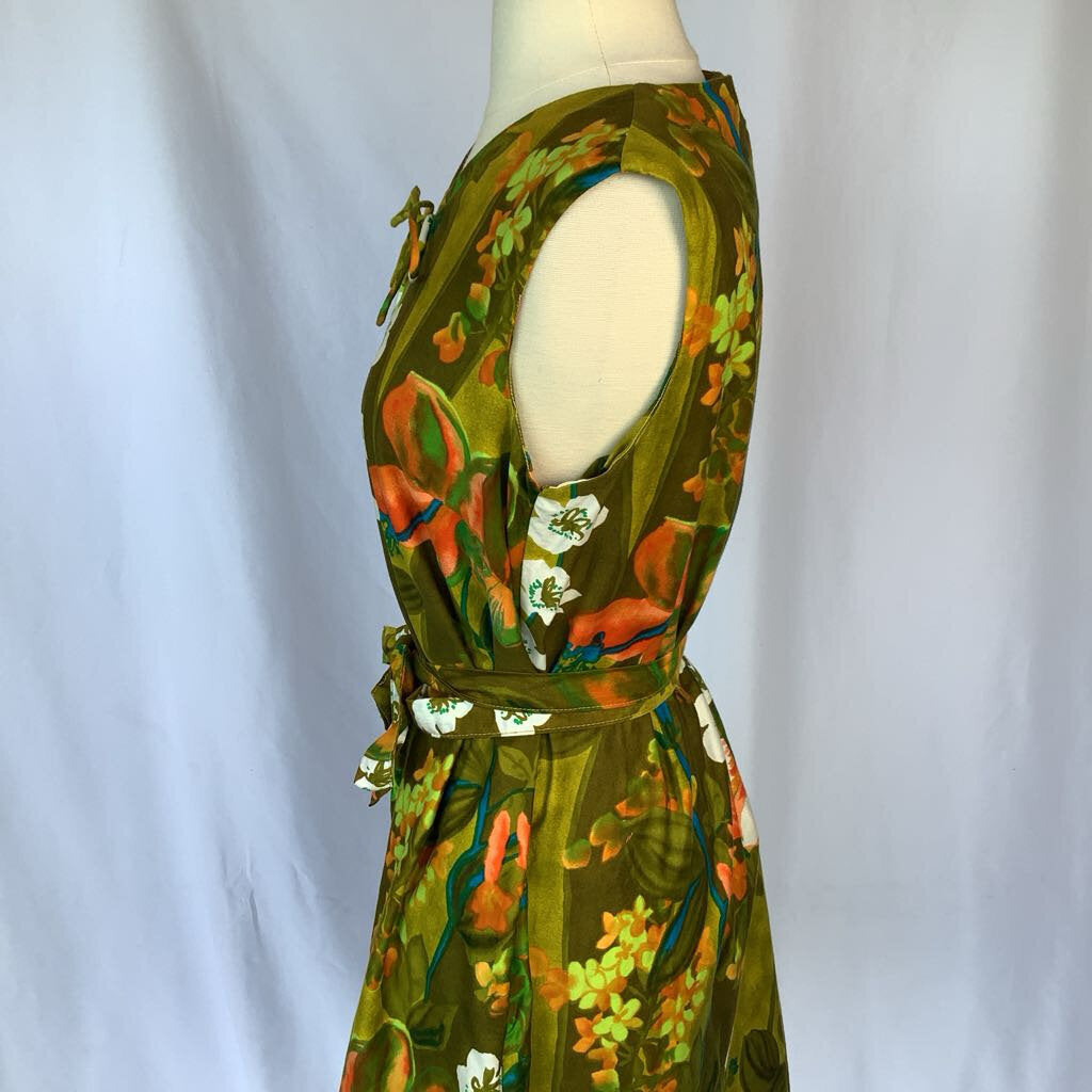 1960s Topical Cotton Front Zip Shift