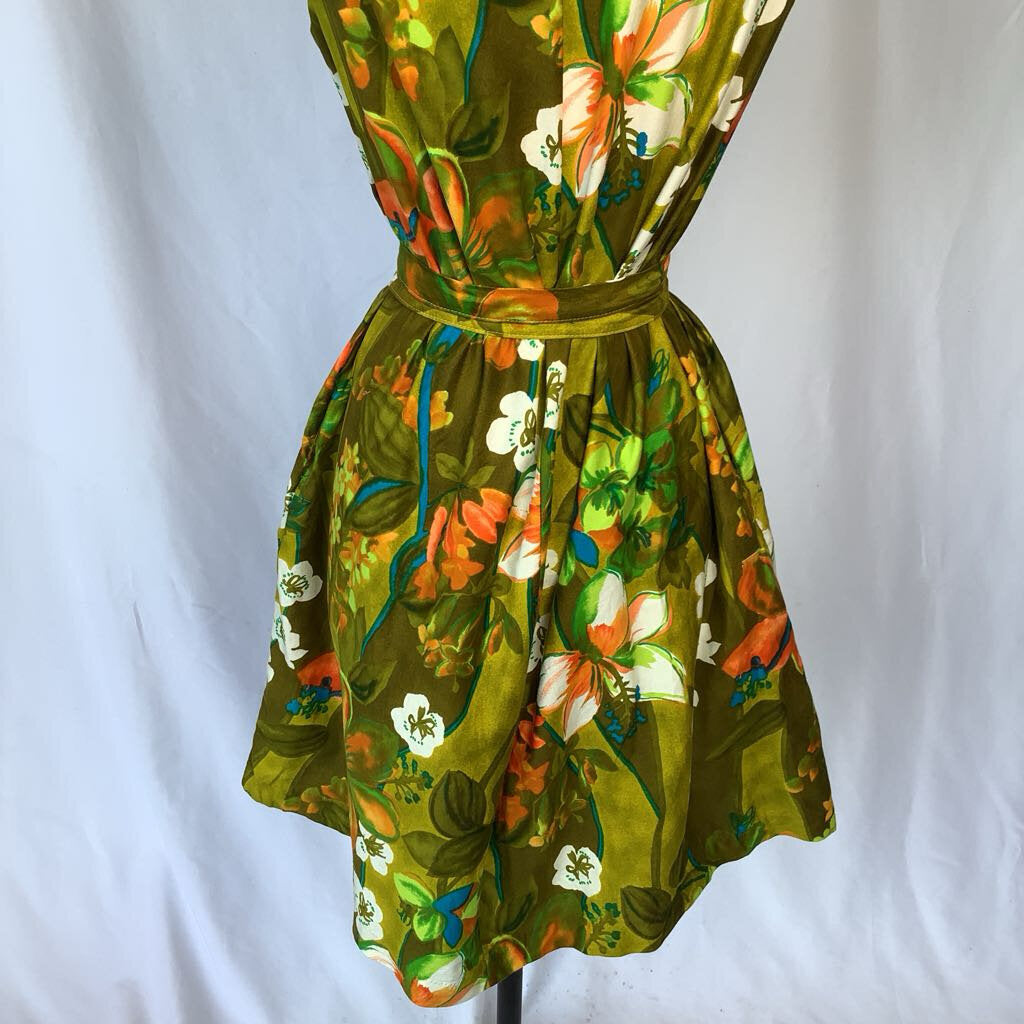 1960s Topical Cotton Front Zip Shift