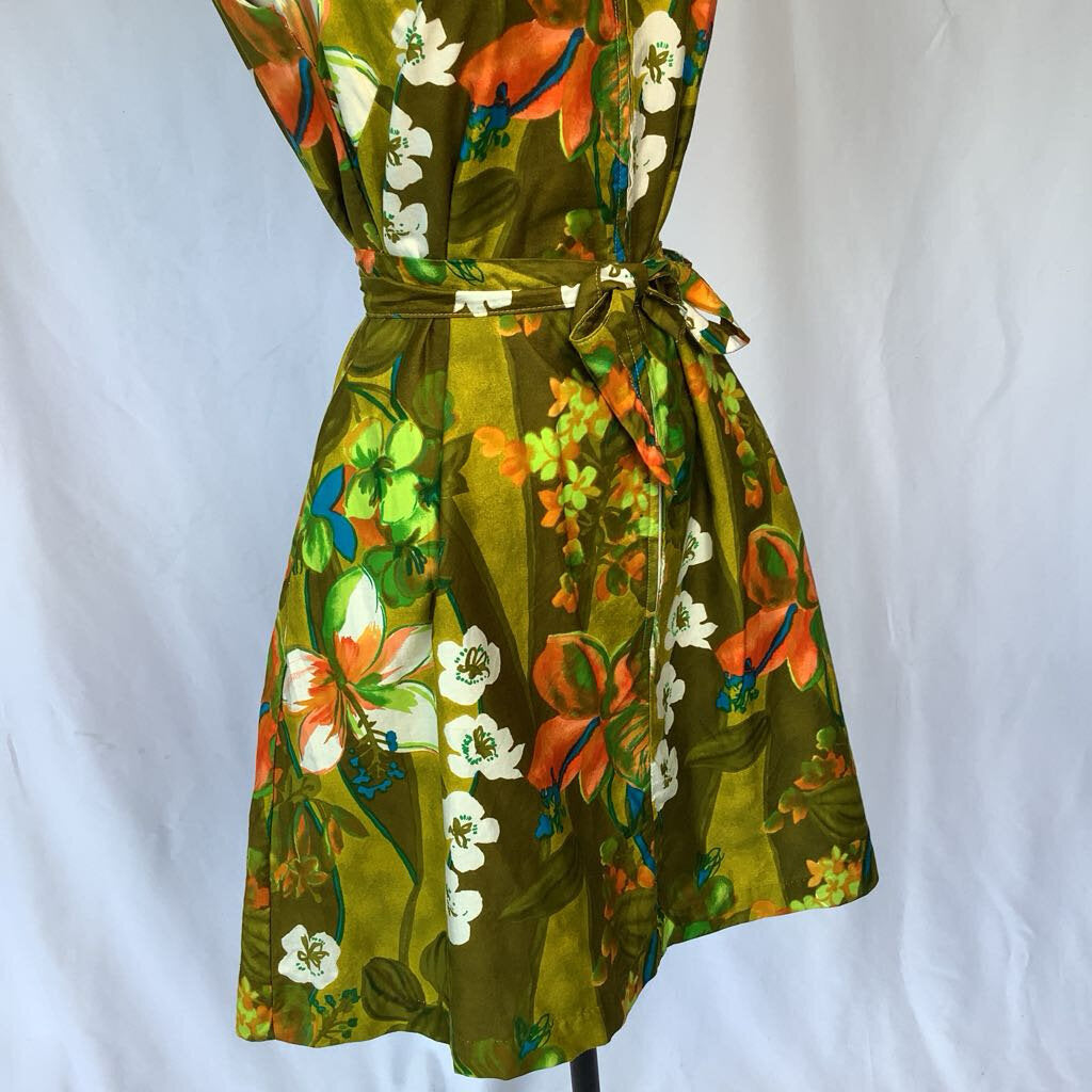 1960s Topical Cotton Front Zip Shift