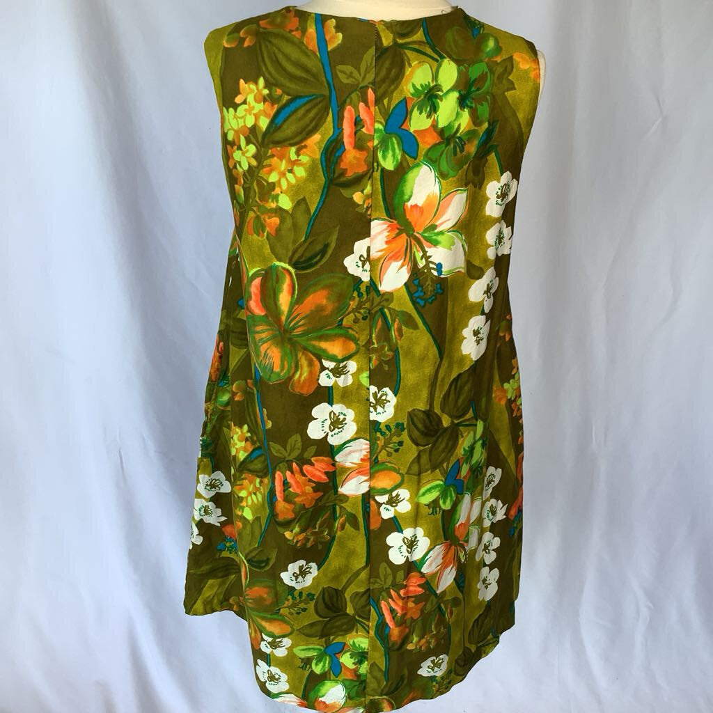 1960s Topical Cotton Front Zip Shift