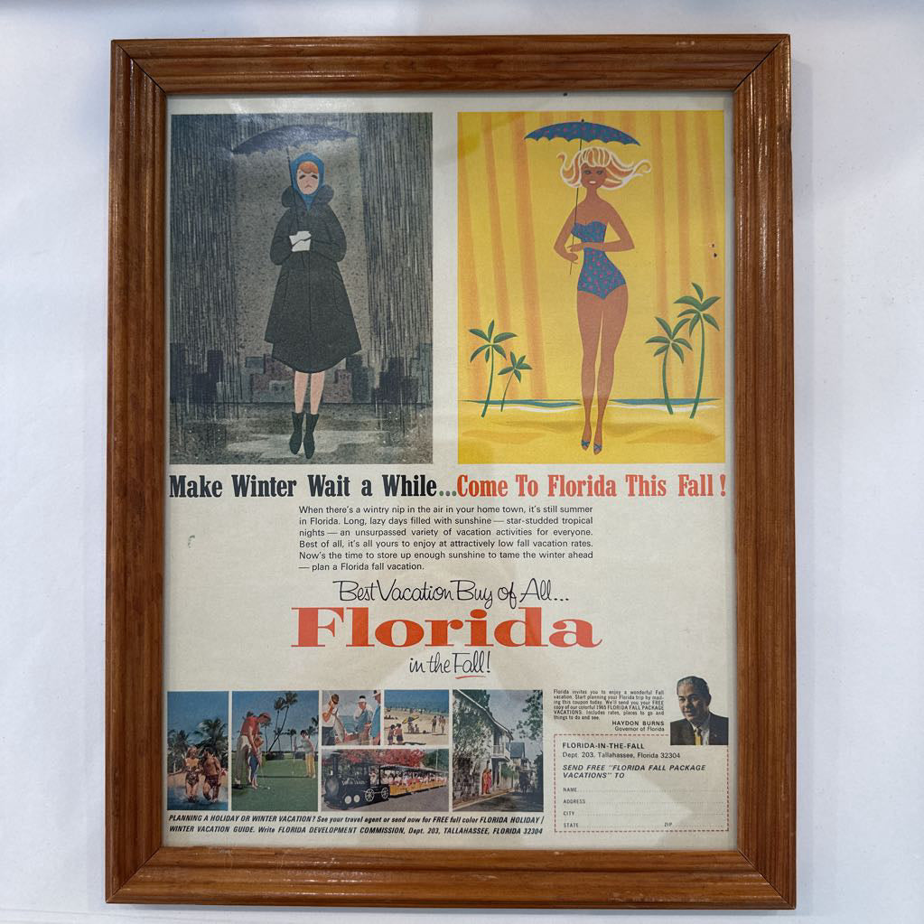 1965 Framed Florida Vacation in the Fall Original Ad