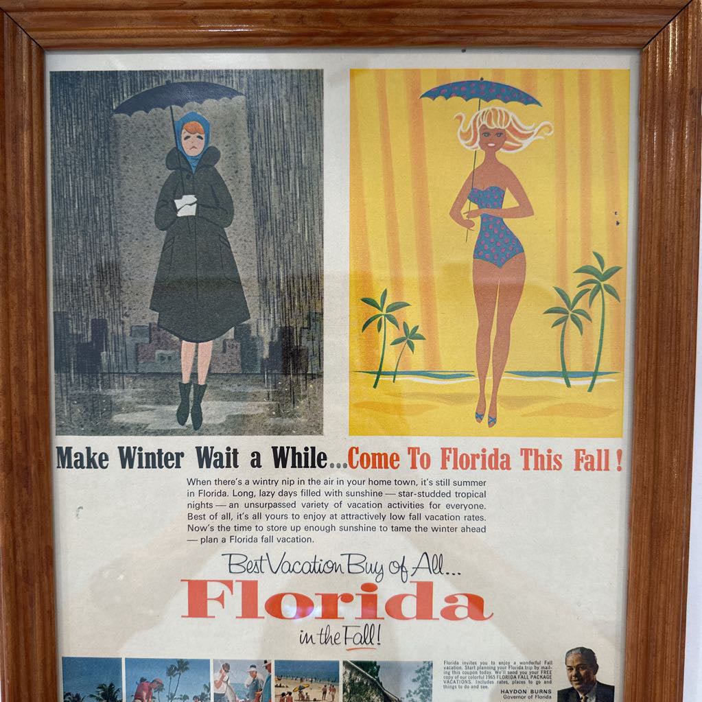 1965 Framed Florida Vacation in the Fall Original Ad