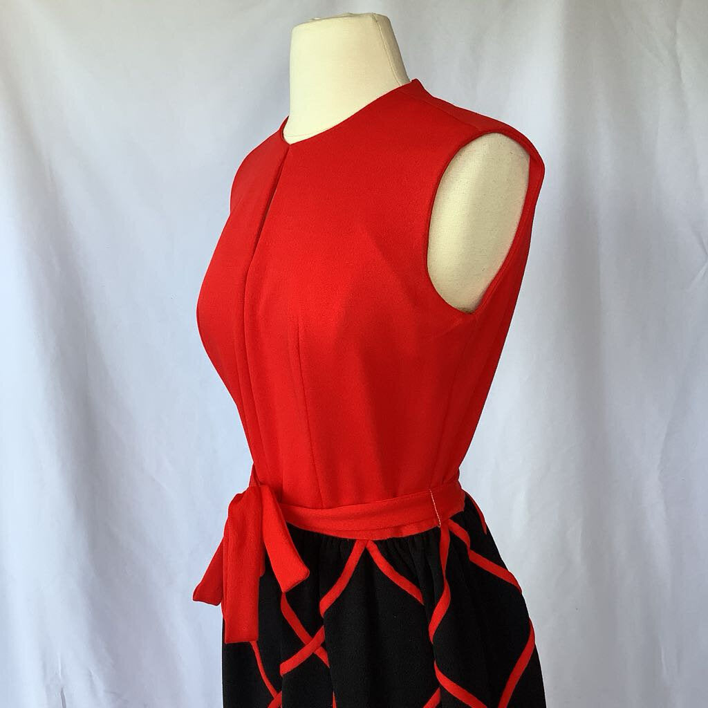 60s 70s Striking Red and Black Maxi Dress