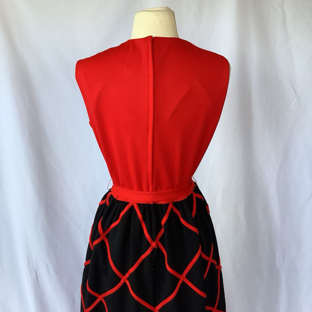 60s 70s Striking Red and Black Maxi Dress