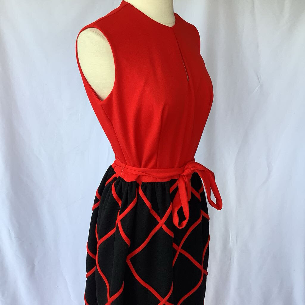 60s 70s Striking Red and Black Maxi Dress
