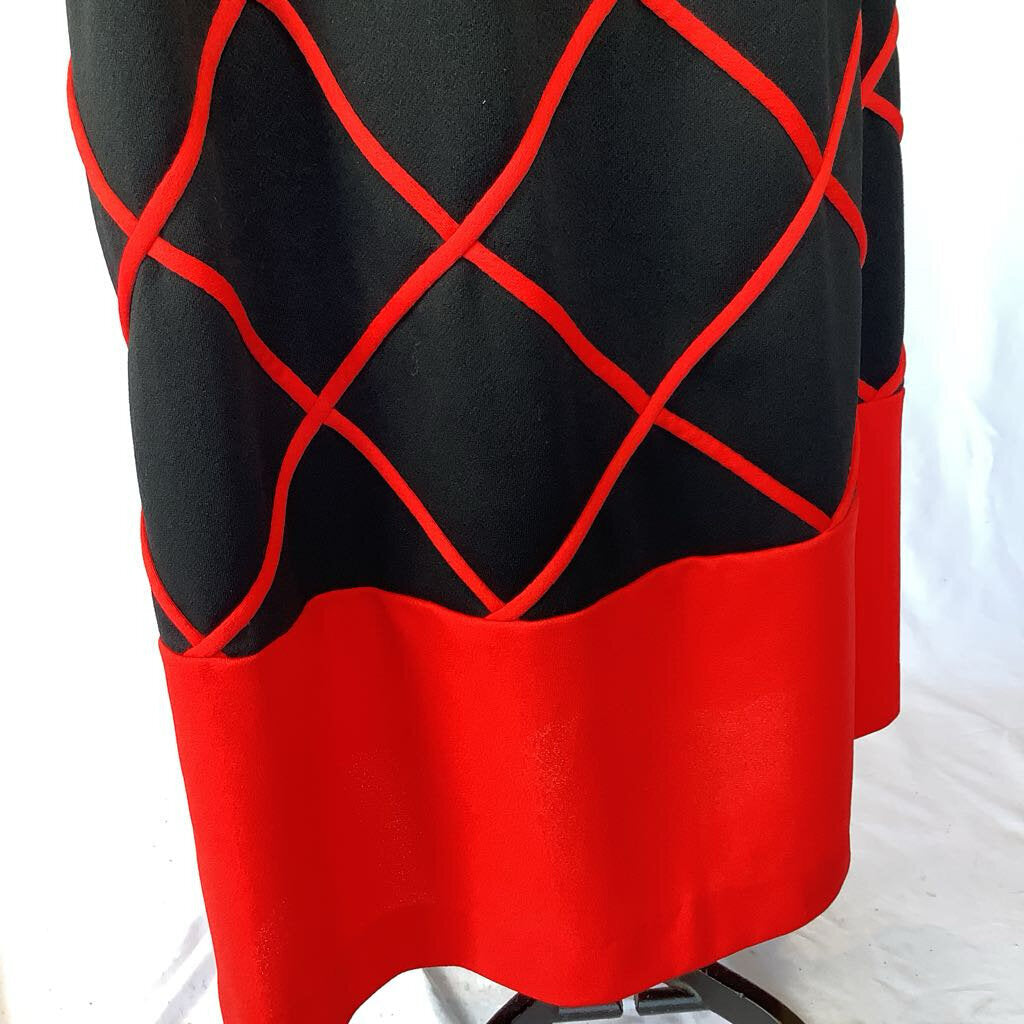 60s 70s Striking Red and Black Maxi Dress