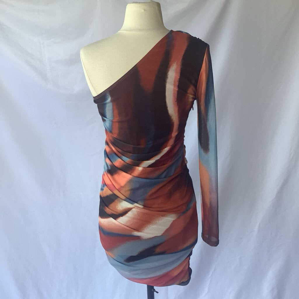 Sheer Off-the-Shoulder Ruche Stretch Cling Dress