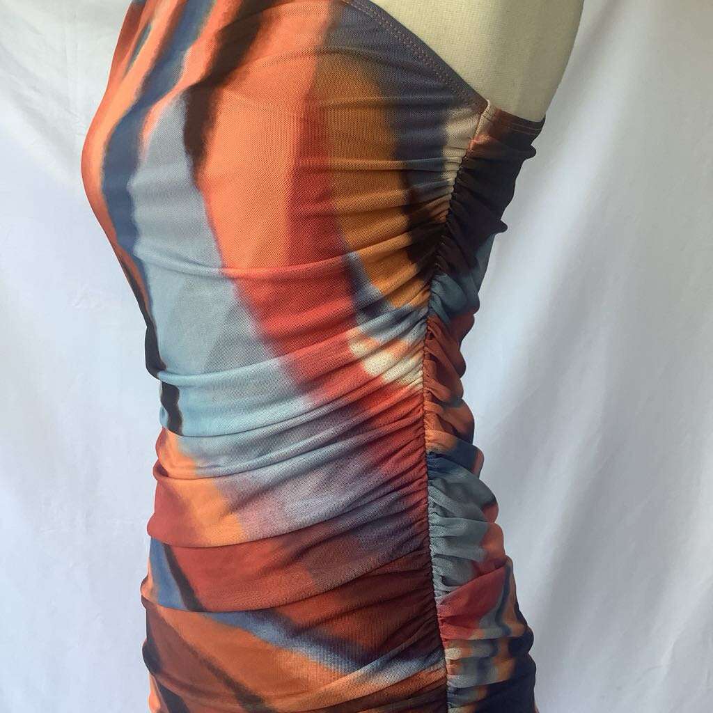 Sheer Off-the-Shoulder Ruche Stretch Cling Dress