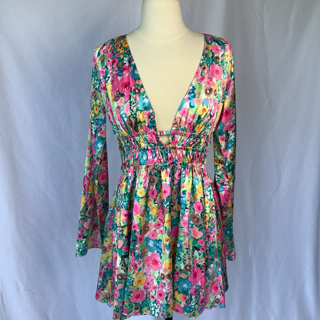 Flower Mini V-neck Dress