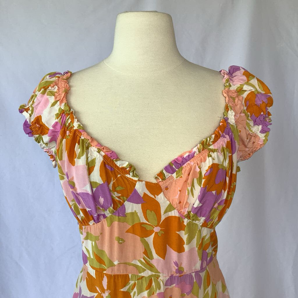 Modern Orange, Pink, Purple Floral Summer Maxi