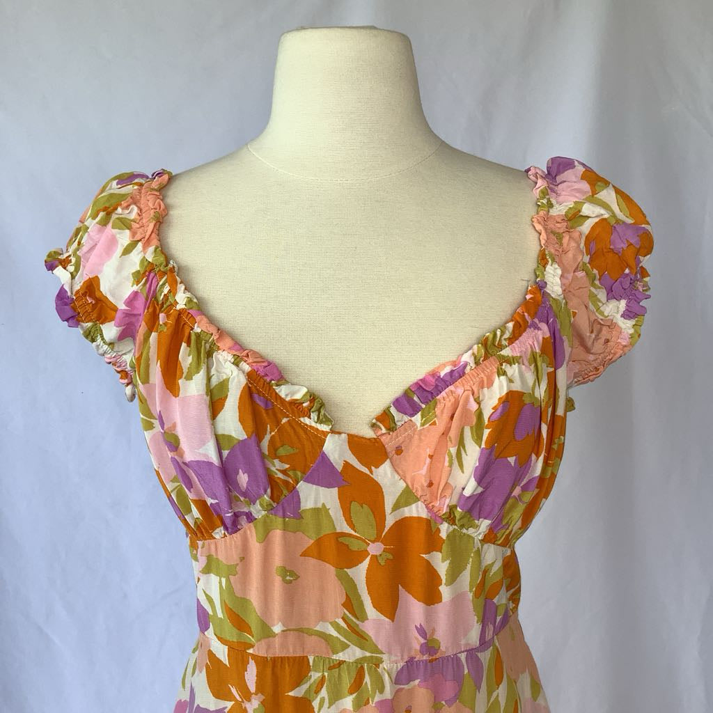 Modern Orange, Pink, Purple Floral Summer Maxi