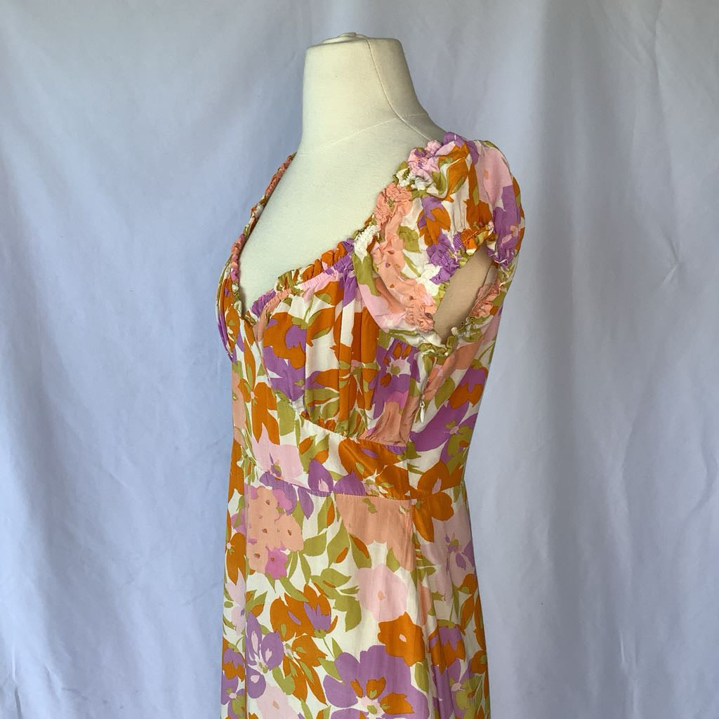 Modern Orange, Pink, Purple Floral Summer Maxi