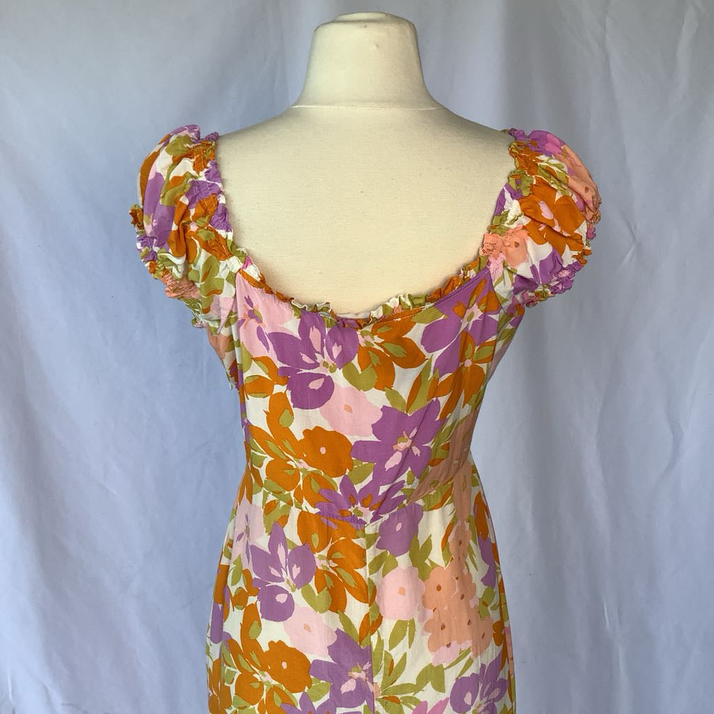 Modern Orange, Pink, Purple Floral Summer Maxi