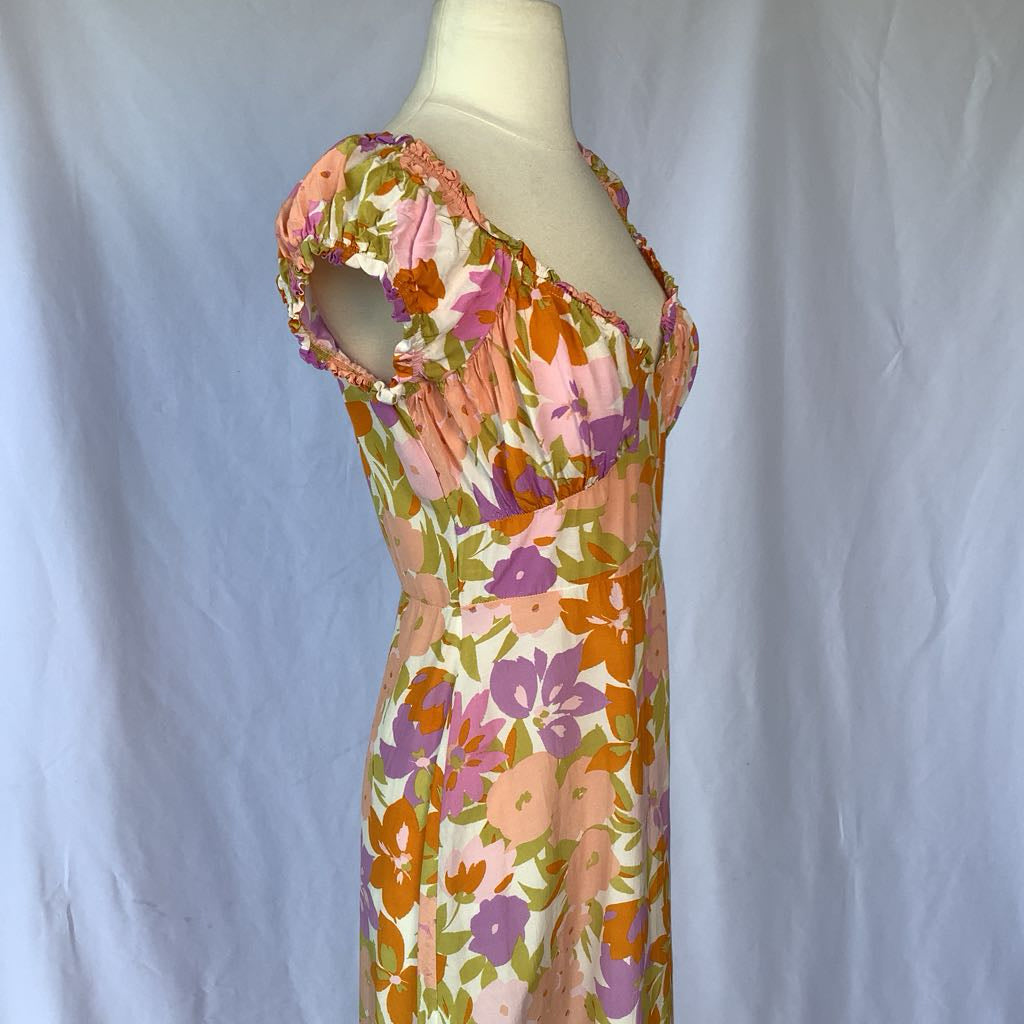Modern Orange, Pink, Purple Floral Summer Maxi