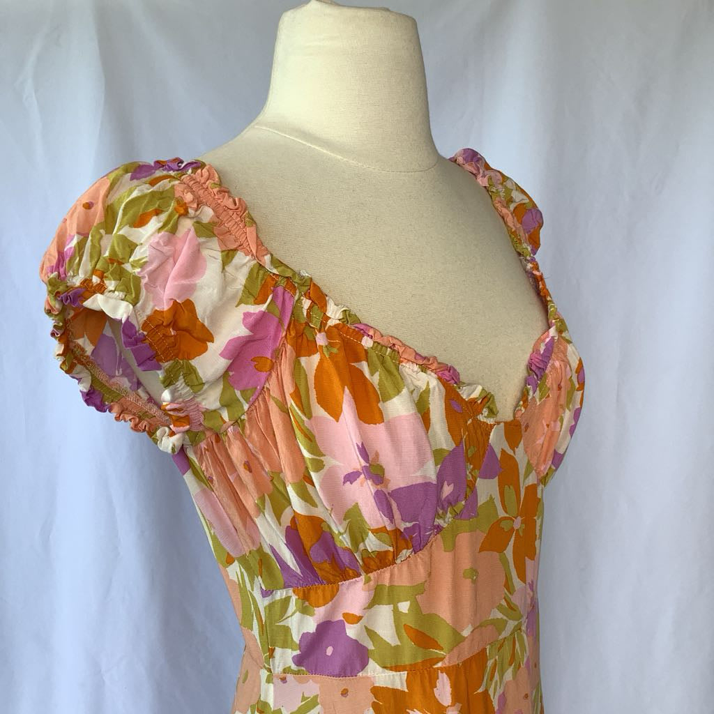 Modern Orange, Pink, Purple Floral Summer Maxi