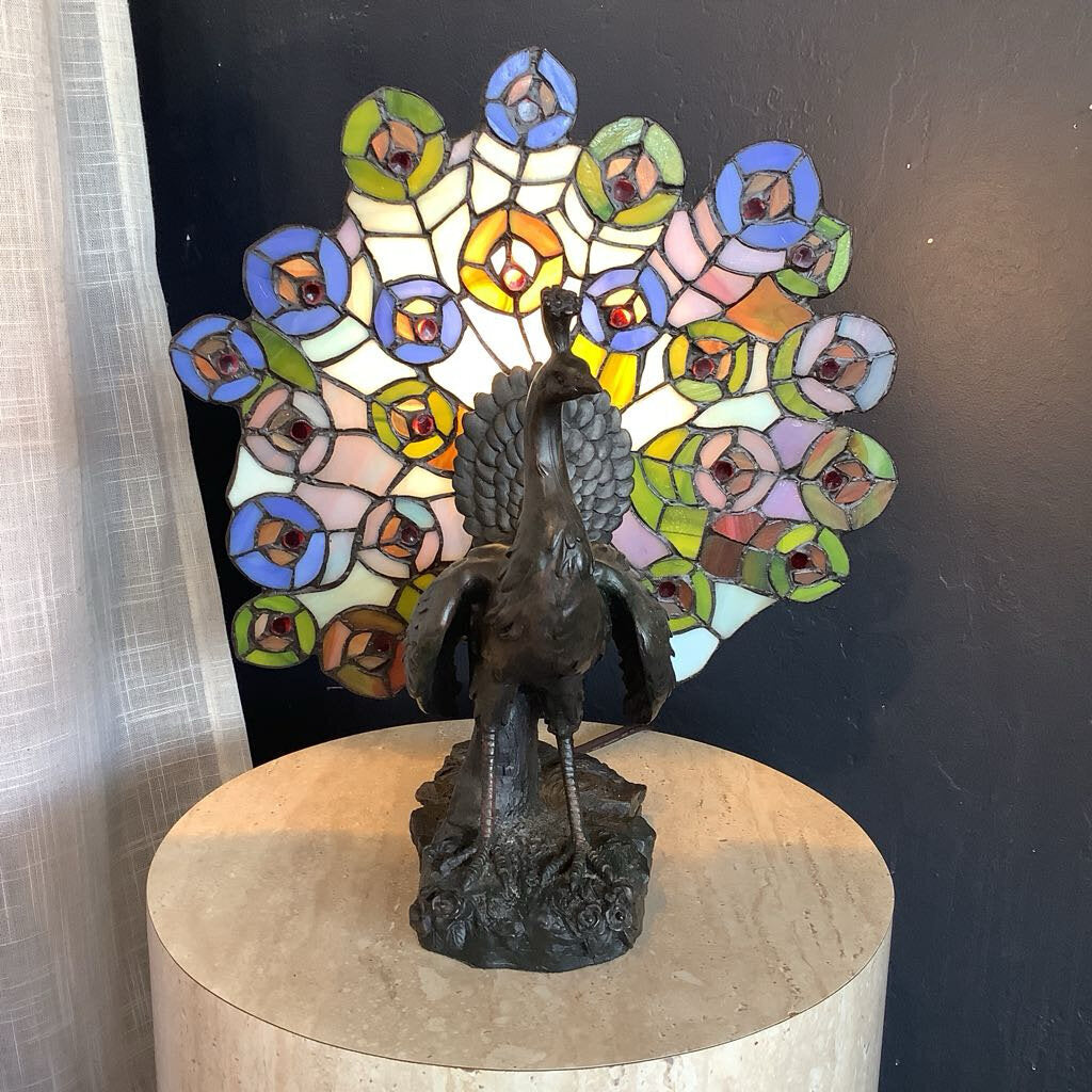Stained Glass Peacock Lamp