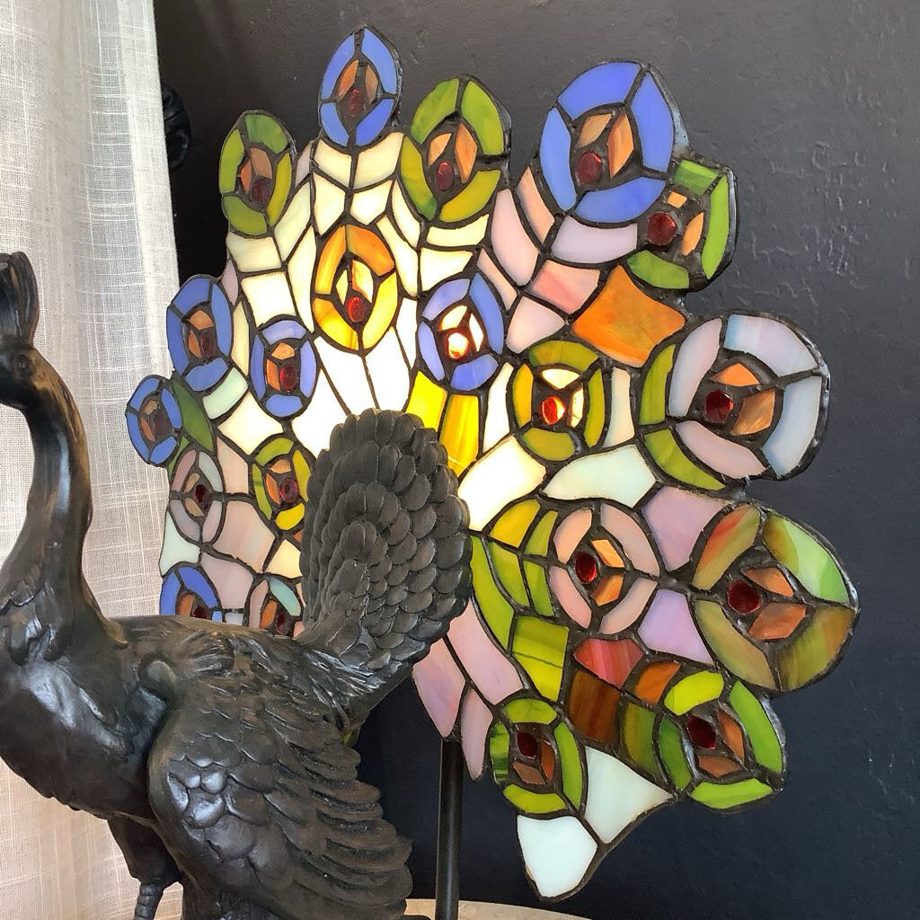 Stained Glass Peacock Lamp
