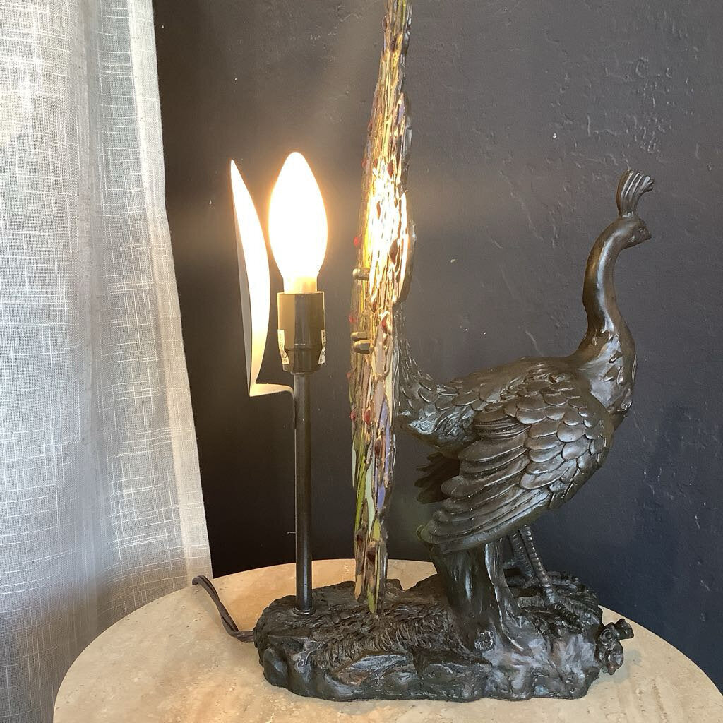 Stained Glass Peacock Lamp