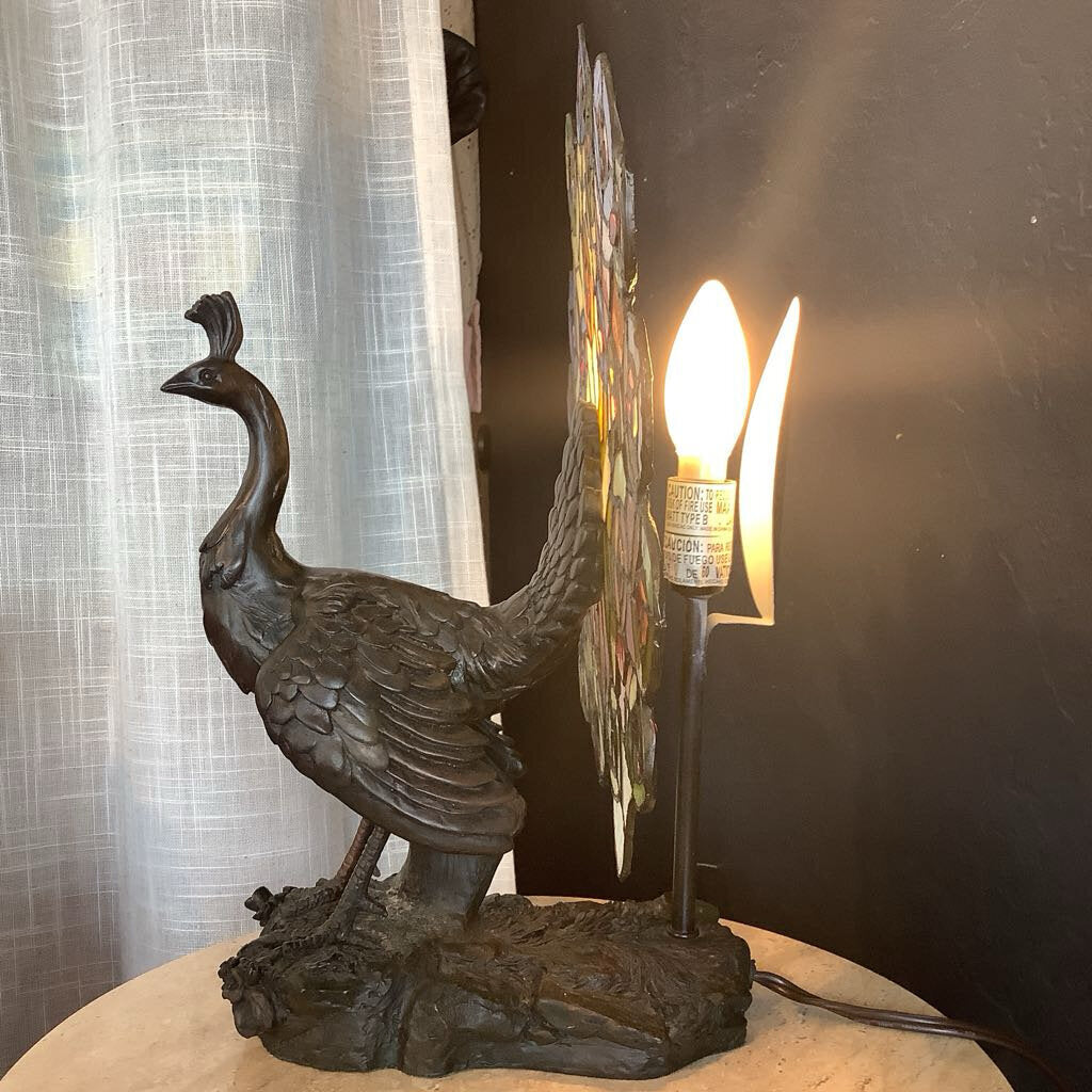 Stained Glass Peacock Lamp