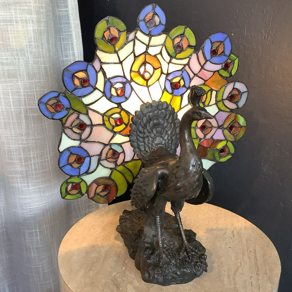 Stained Glass Peacock Lamp