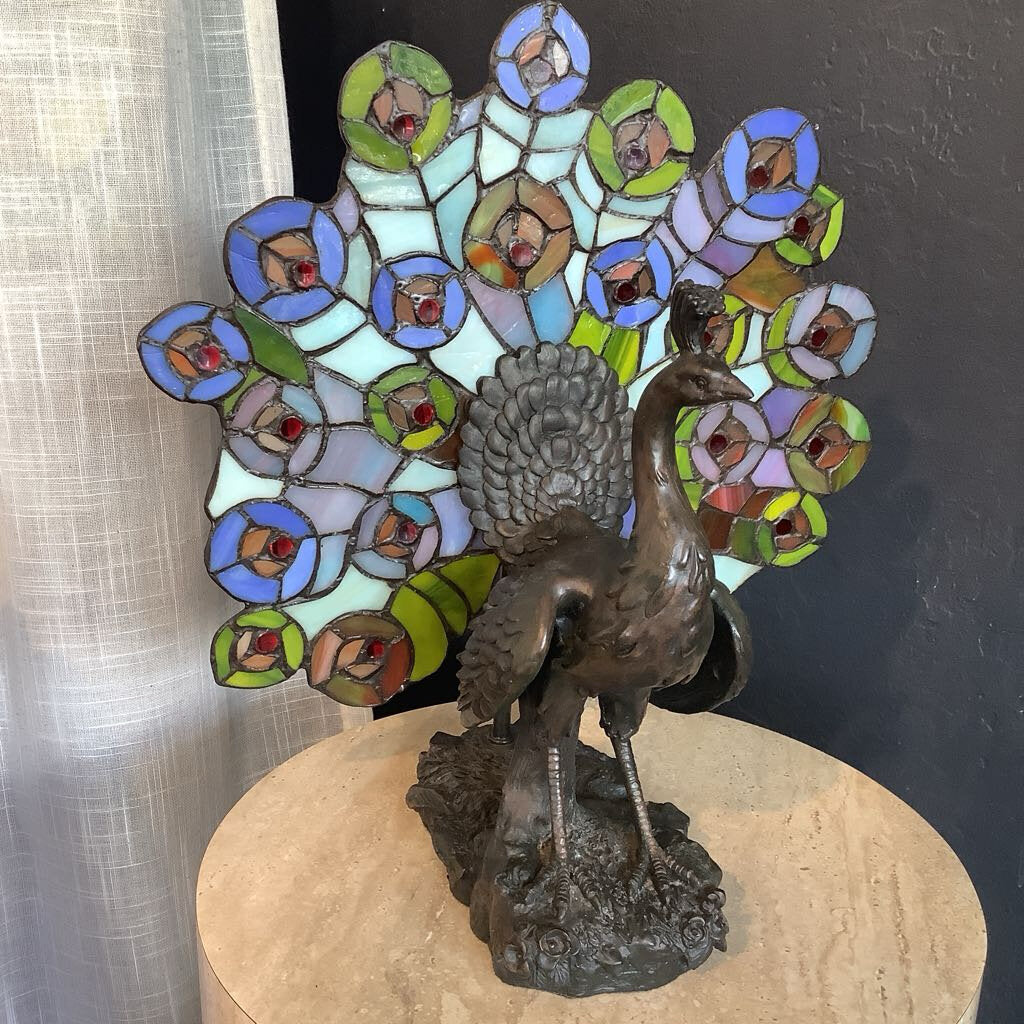 Stained Glass Peacock Lamp