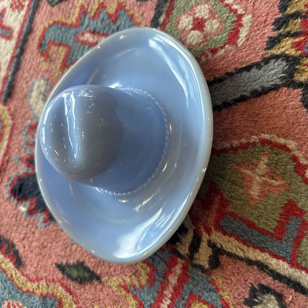 Vintage Jeannette Blue Glass Cowboy Hat Western Coin Trinket Dish Ashtray