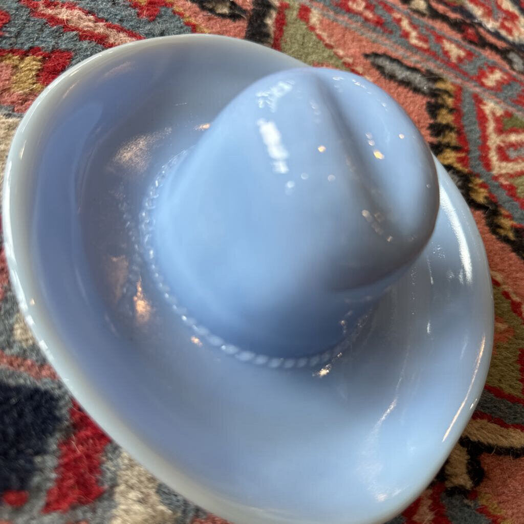 Vintage Jeannette Blue Glass Cowboy Hat Western Coin Trinket Dish Ashtray