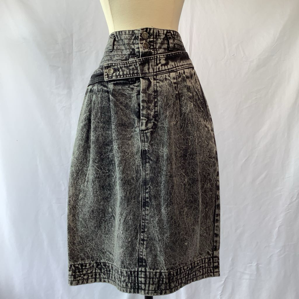 1980s Weathered Blues Acid Wash Denim Pencil Skirt