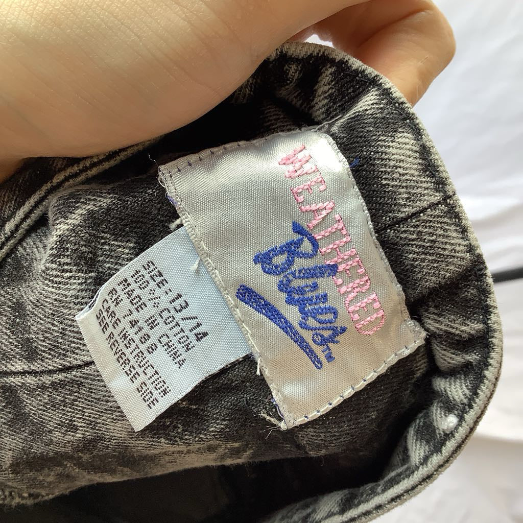 1980s Weathered Blues Acid Wash Denim Pencil Skirt