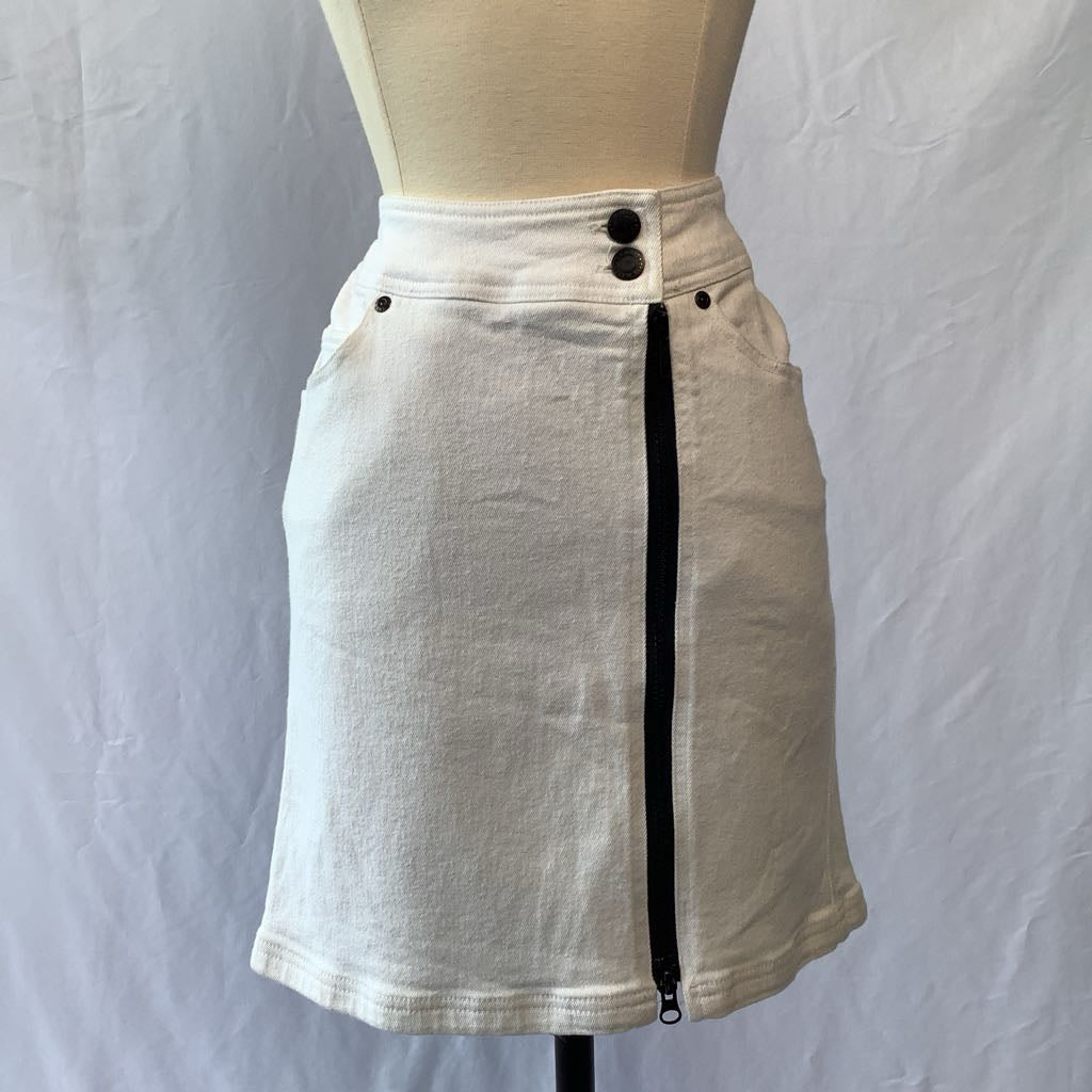 1980s DKNY Stretch Denim Zip Front Mini Skirt