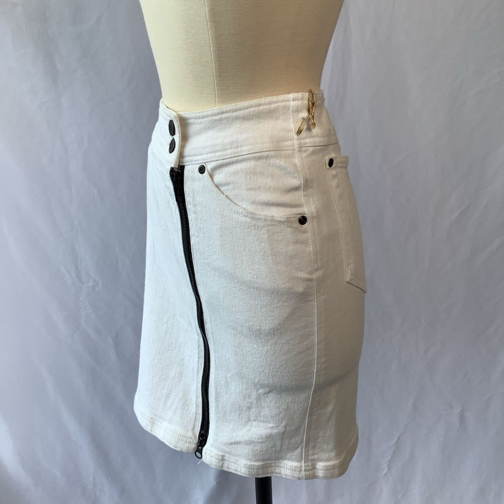 1980s DKNY Stretch Denim Zip Front Mini Skirt