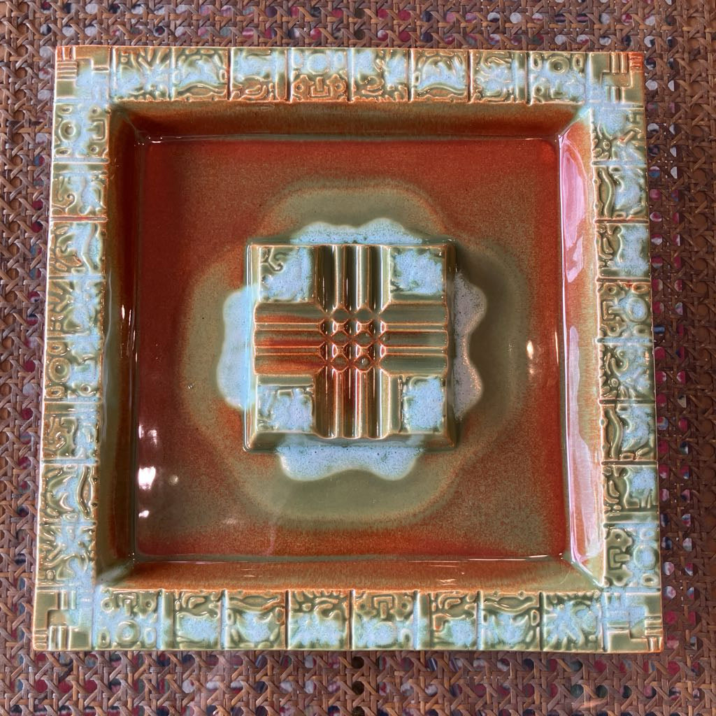 1960s Large Square Red Wing Ashtray
