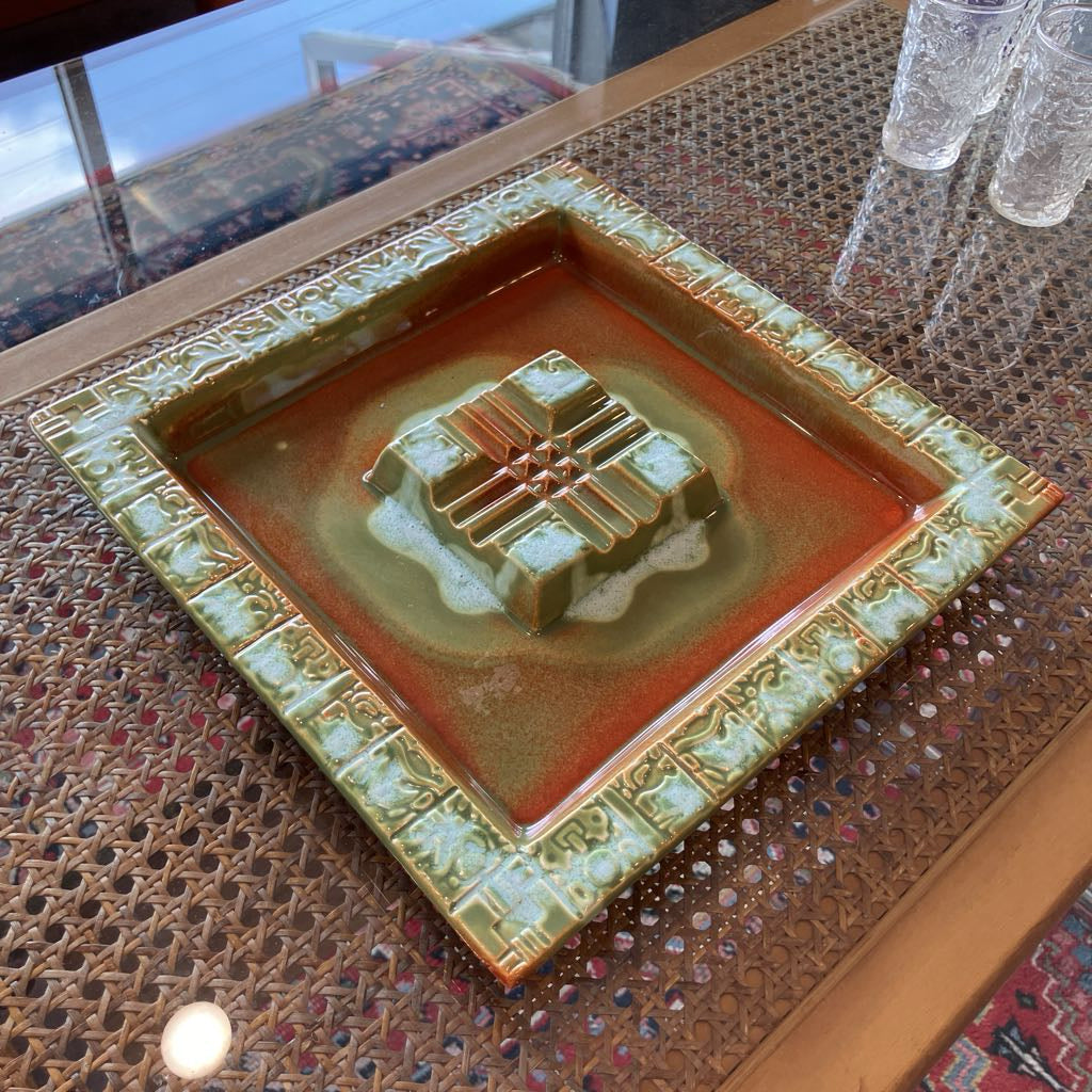 1960s Large Square Red Wing Ashtray
