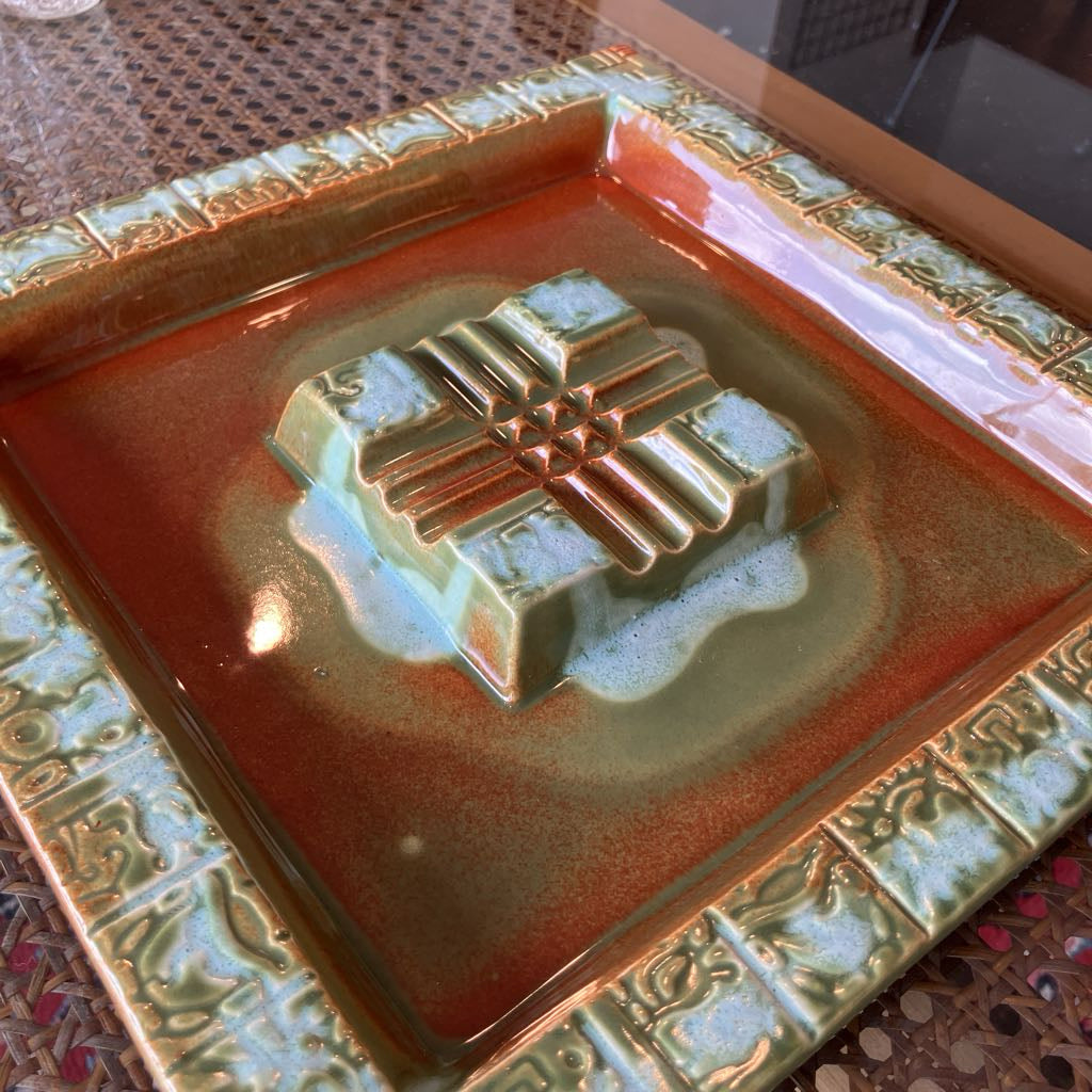 1960s Large Square Red Wing Ashtray