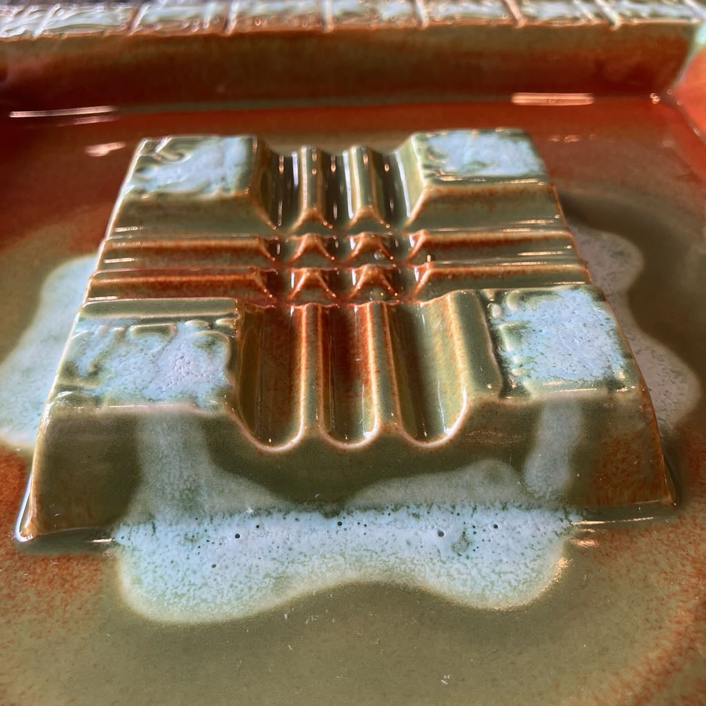 1960s Large Square Red Wing Ashtray