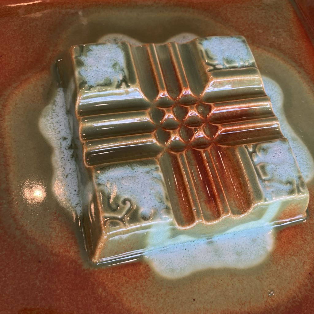 1960s Large Square Red Wing Ashtray