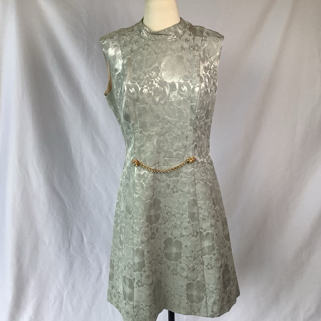 1960s Icy Blue Jacquard Shift Dress