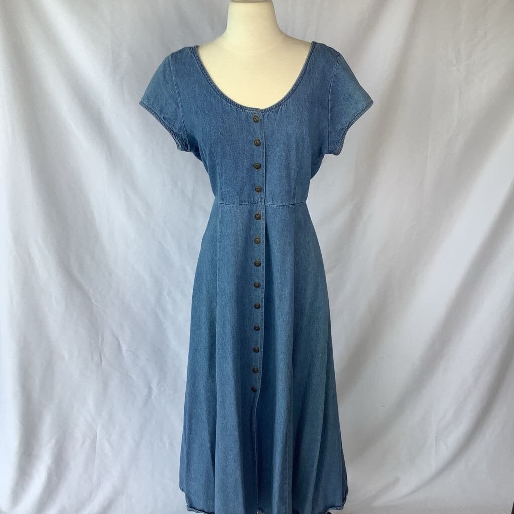 1980s G.H. Bass & Co Denim Maxi Dress w/ Front Buttons