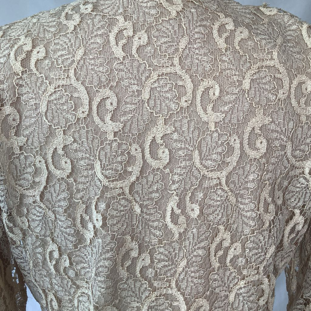 1960s Cardigan w/ Lace Overlay, Pearls, Rhinestones, Velvet & Glass Buttons