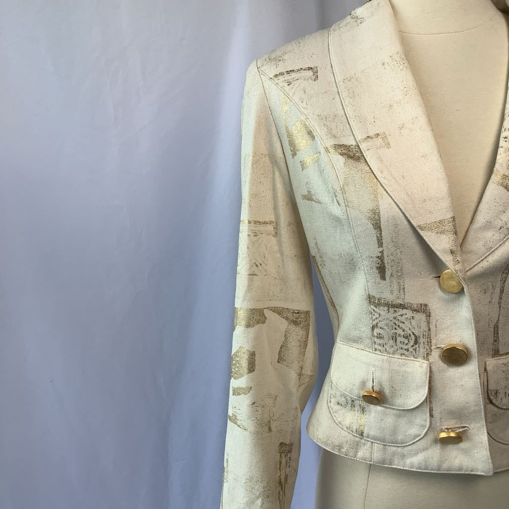 1980s Cream and Gold Crop Blazer